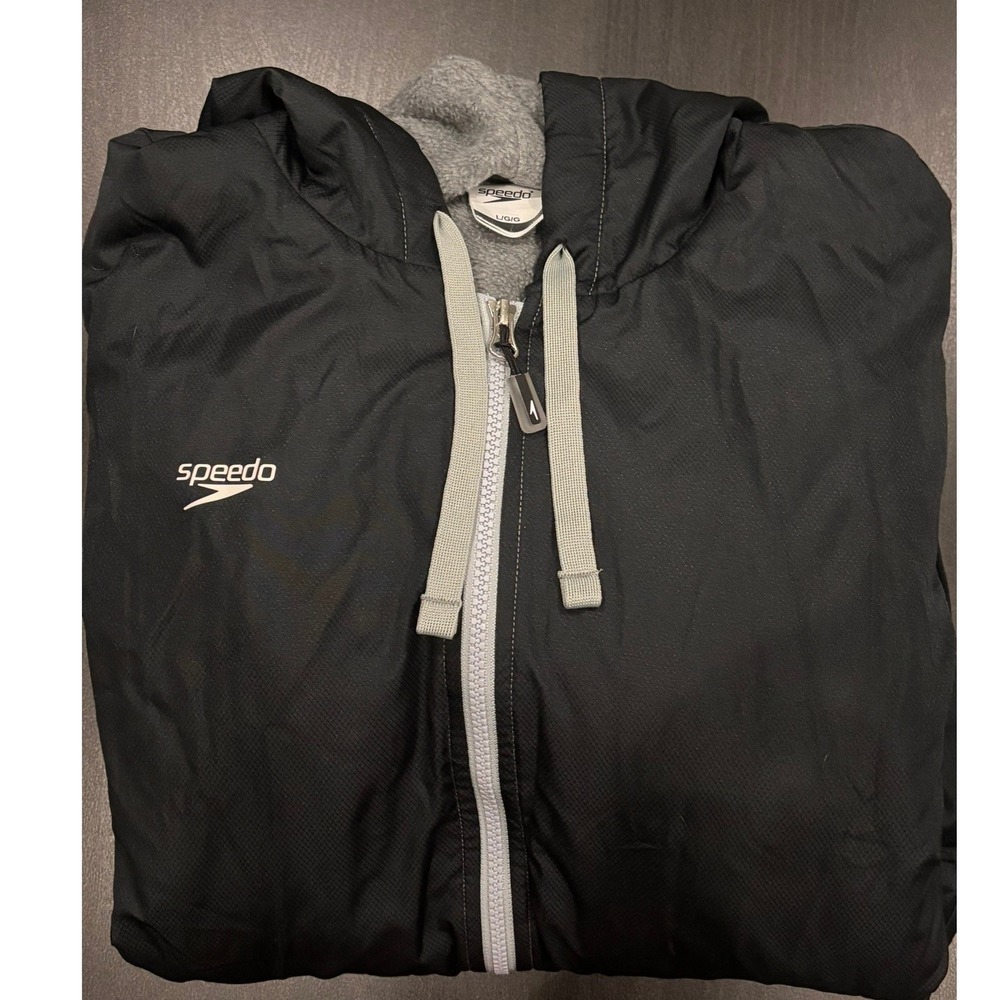 Speedo Swim Parka Black Fleece Lined Hooded Long Jacket Mens Large 87201306001